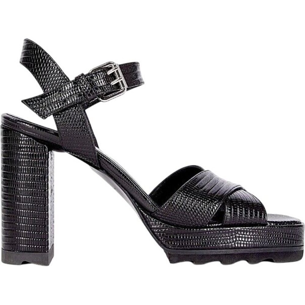 Kooples Black Leather Platform Sandals Adjustable Buckle Strap & 10cm Block Heel - Picture 2 of 12